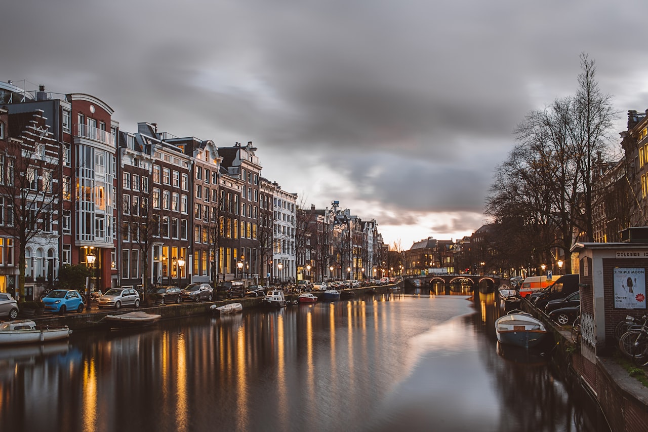 Amsterdam canals aerial view