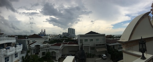 A panoramic view of a recently completed residential housing project with modern design.