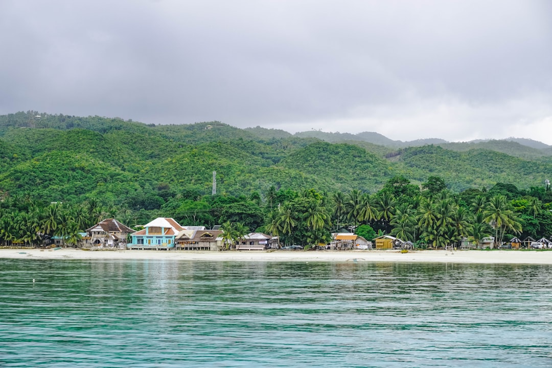 houses between trees and body of water under cloudy sky, Mystic Island