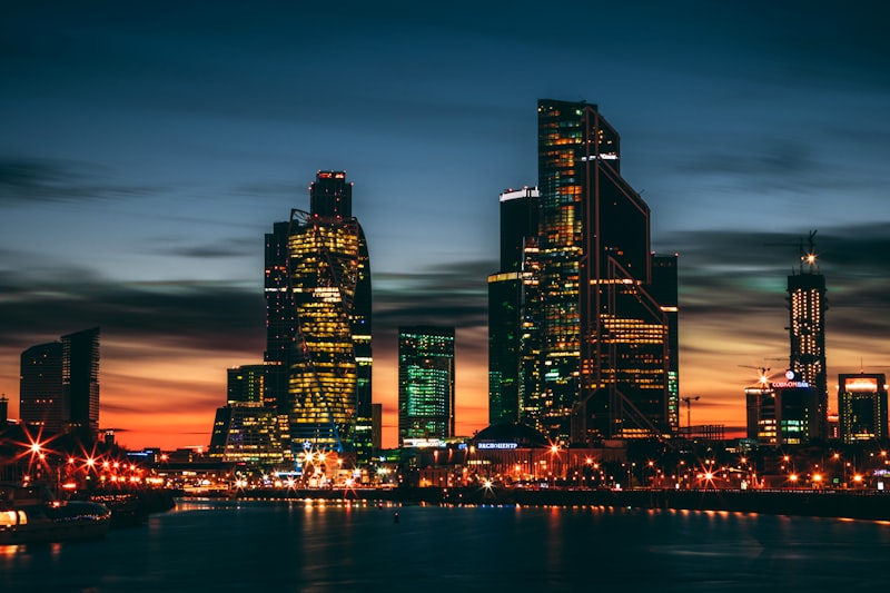 Russian Central Bank building, Moscow financial district, ruble currency, interest rate chart, bank headquarters Russia