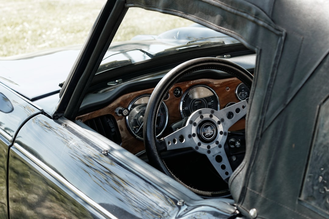 macro photography of car steering wheel