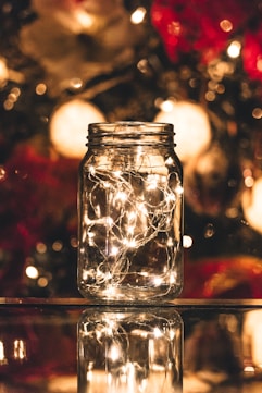 string lights in mason jar