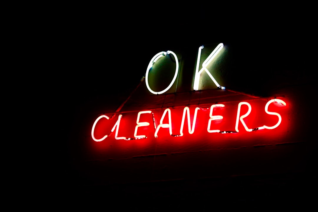 OK Cleaners sign in neon