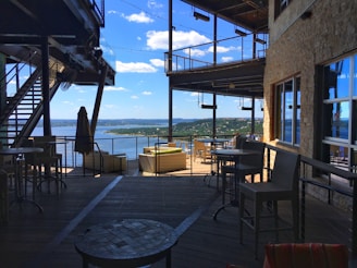 An outdoor patio with a view.