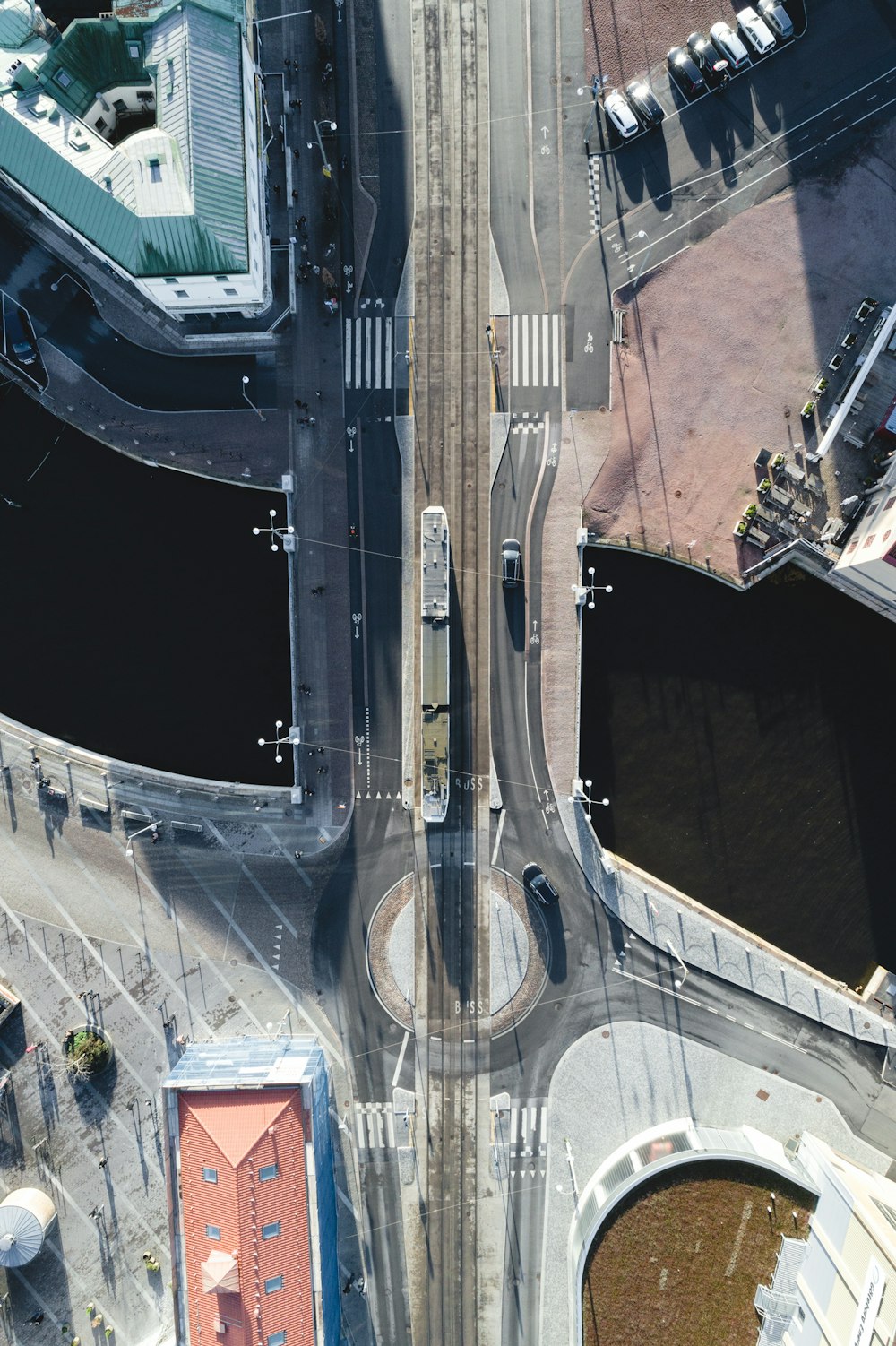 aerial photograph of vehicles on road