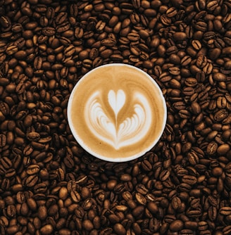 top view photography of heart latte coffee