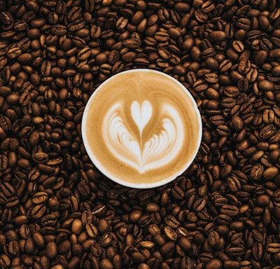 top view photography of heart latte coffee