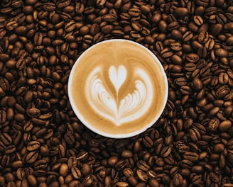 top view photography of heart latte coffee