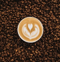 top view photography of heart latte coffee