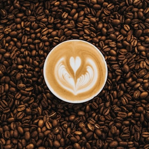 top view photography of heart latte coffee