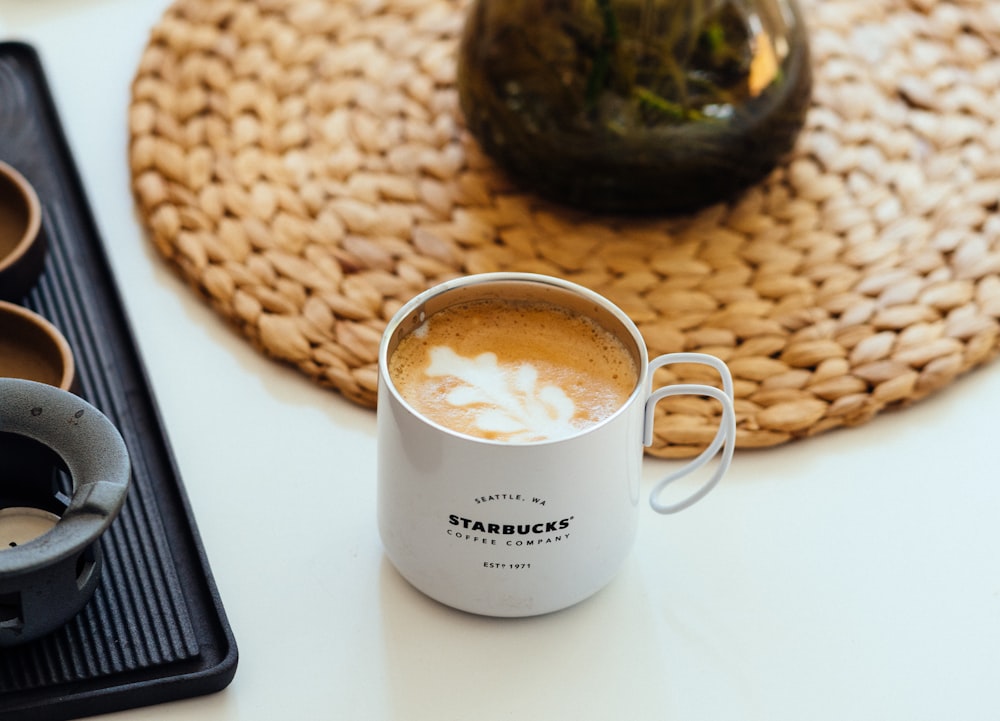 cappuccino in white starbucks mug