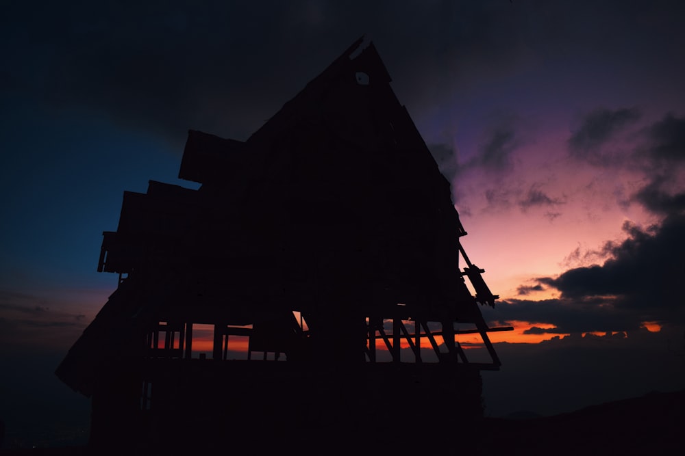 silhouette photography of house