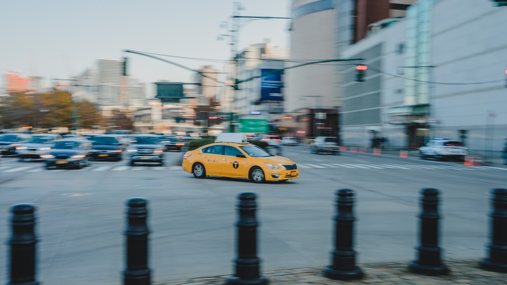 yellow car crossing
