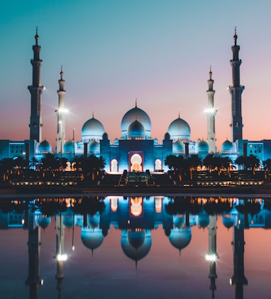 blue and beige concrete mosque