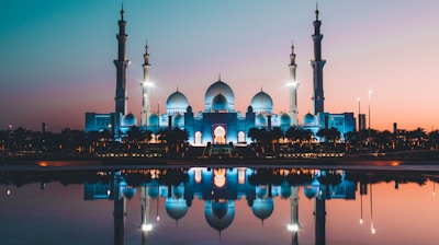 blue and beige concrete mosque