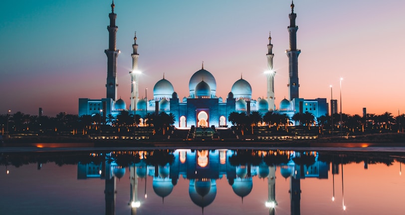 blue and beige concrete mosque