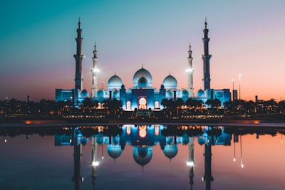 blue and beige concrete mosque