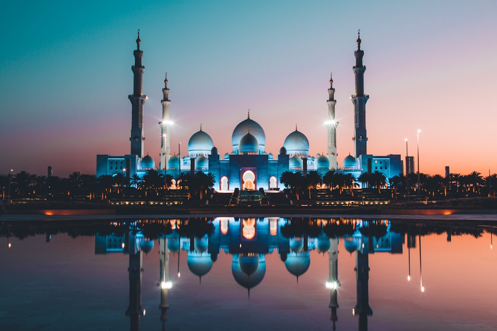 blue and beige concrete mosque