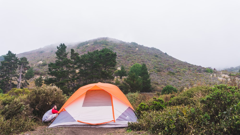 dome tent place on brown surface