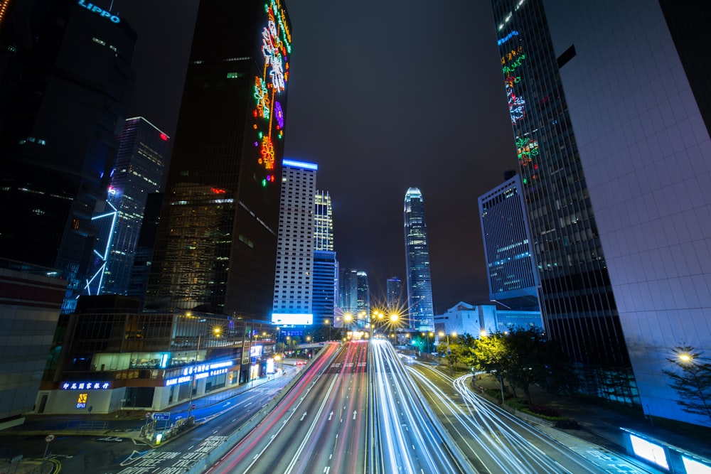 time-lapse photography of lighted building at night time