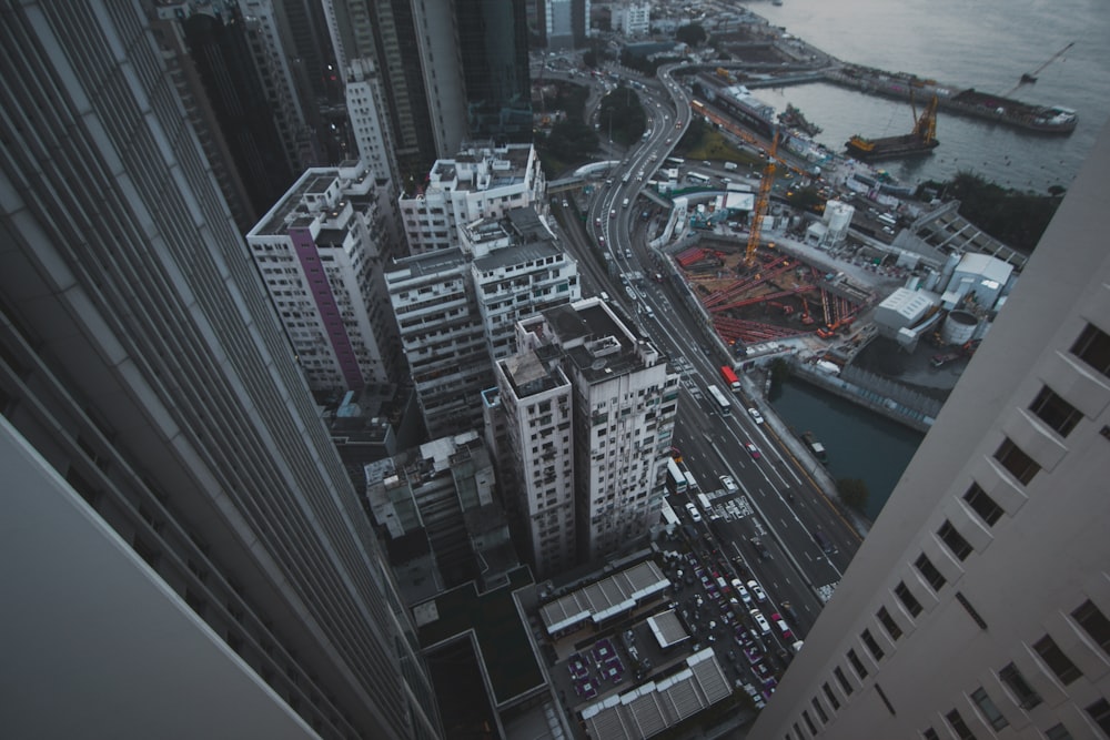 bird's eye view of building near road and railway