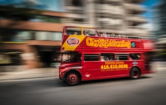 red and yellow bus photo