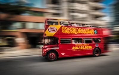 red and yellow bus photo