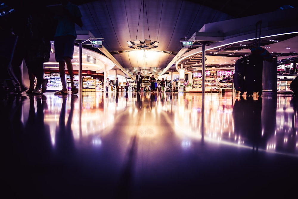 people standing on lighted room