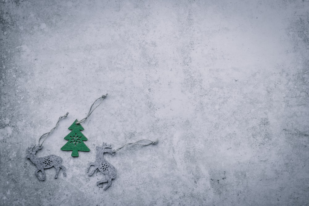 aerial view of green and grey Christmas decors