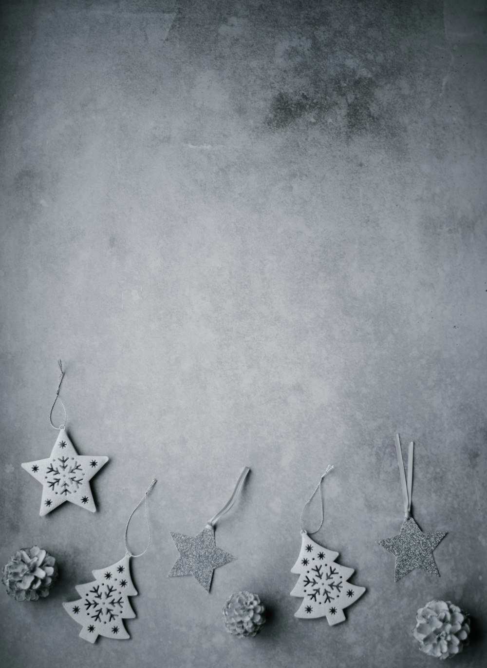 grayscale photo of ornaments