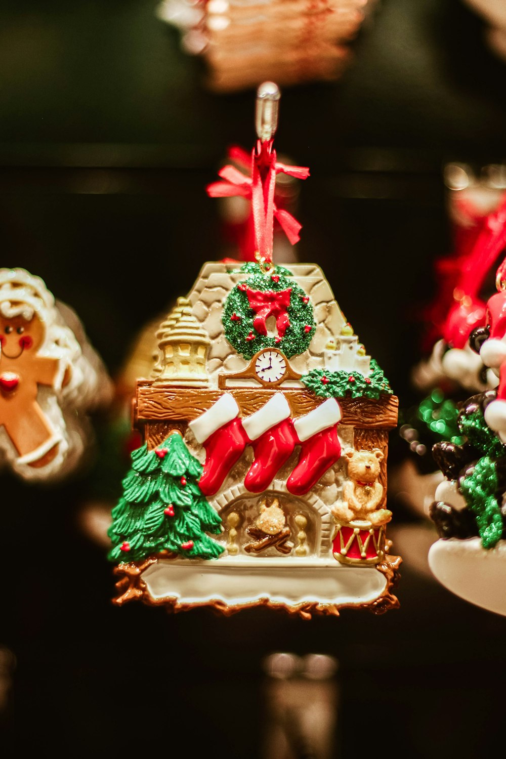 shallow focus photography of multicolored Christmas decor