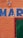 An orange brick wall with the letters 'MAR' painted in blue. A green door is partially visible on the right side, framed in red. There is also a light fixture above the letters.