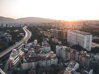 bird's-eye view of cityscape near road during daytime