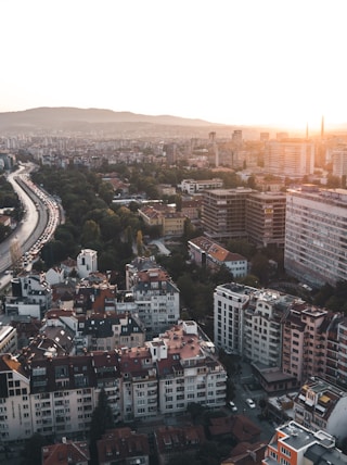 bird's-eye view of cityscape near road during daytime