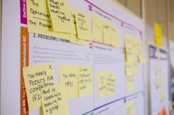 printed sticky notes glued on board