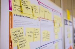 printed sticky notes glued on board