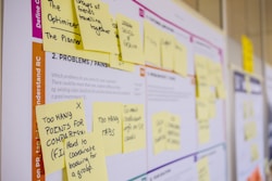 printed sticky notes glued on board