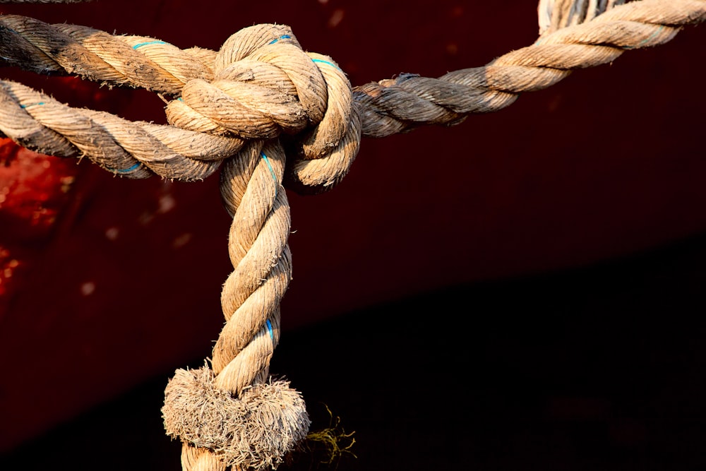 closeup photo of tied brown rope