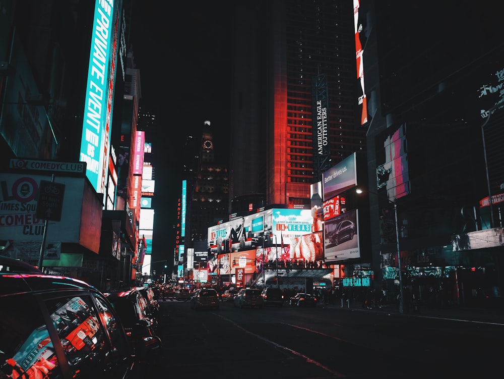 city skyline under black sky during nighttime