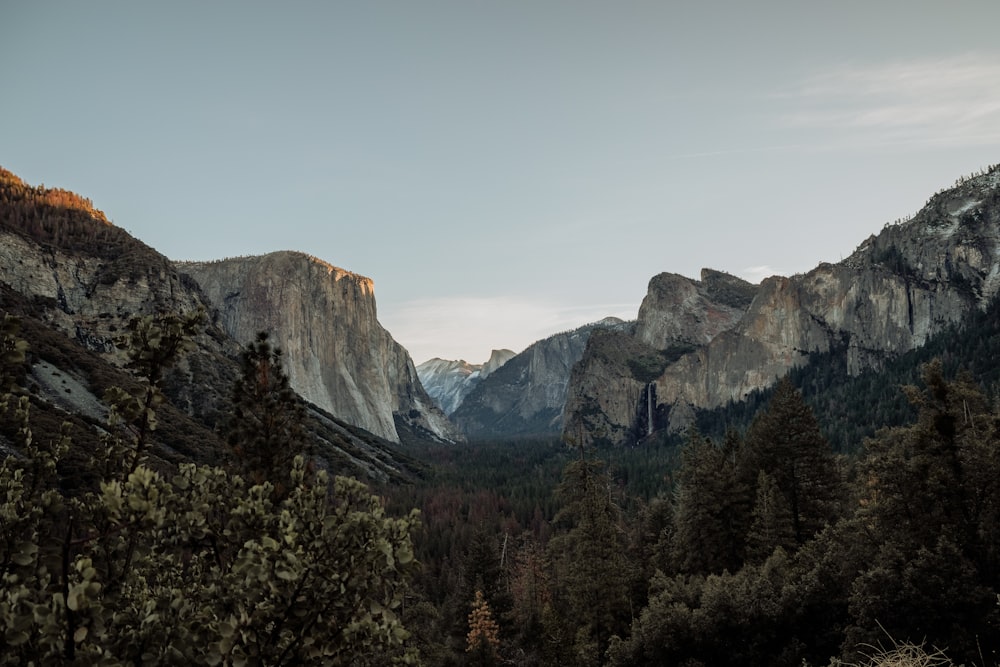 landscape photography of mountain under gray sky