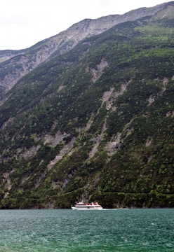 A scenic view of a boat on the water.