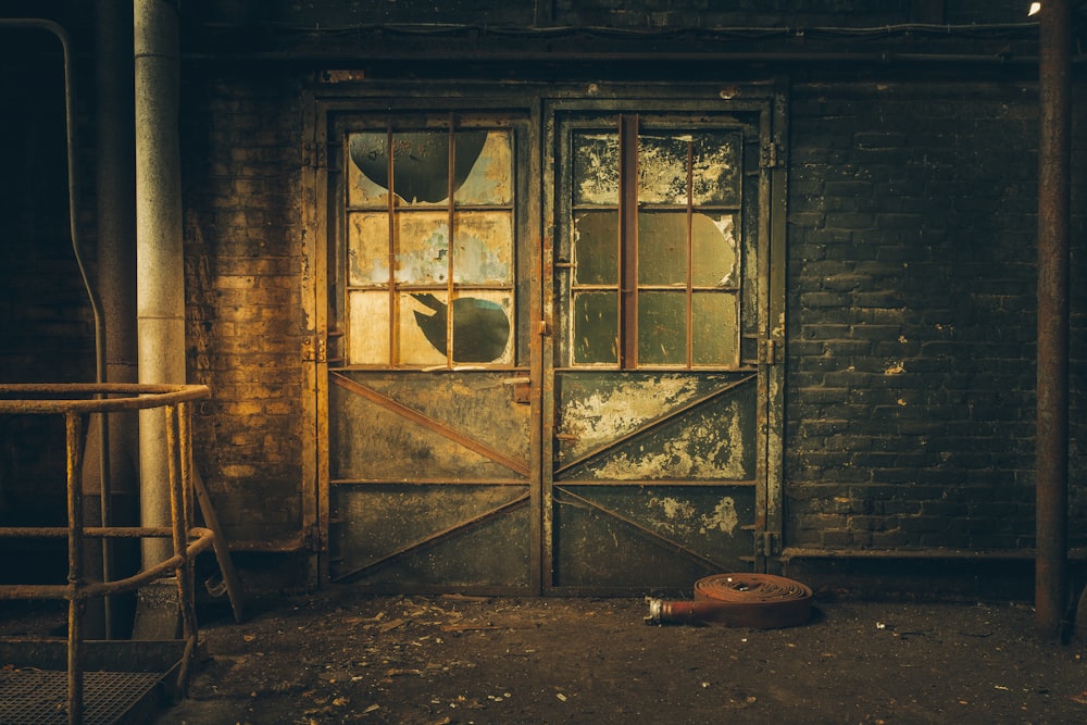 abandoned concrete building door close