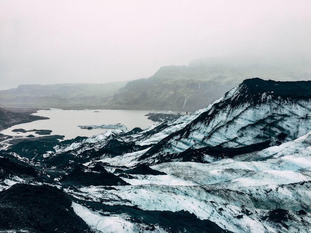 lake near snow-covered mountain