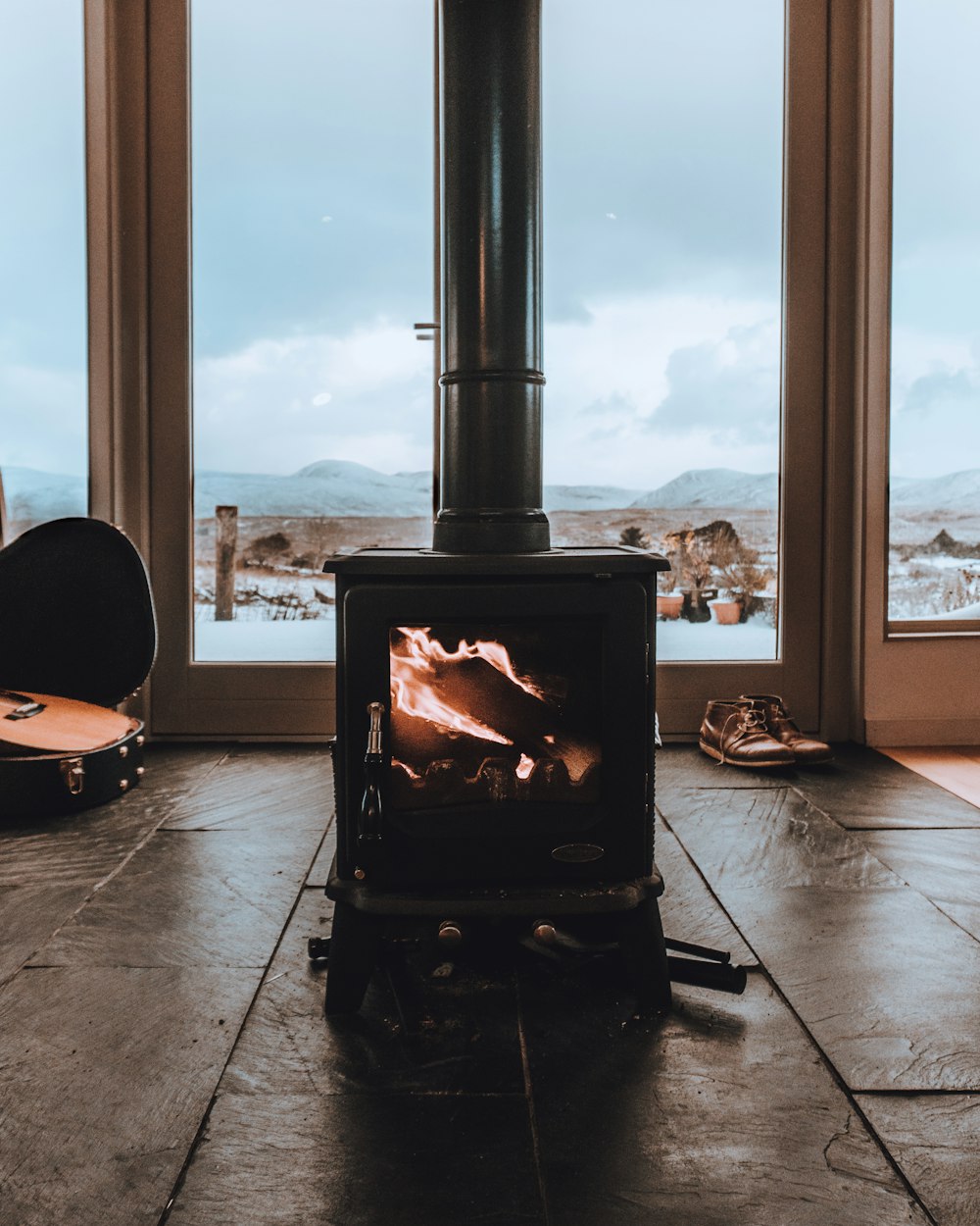 black wood burner in room