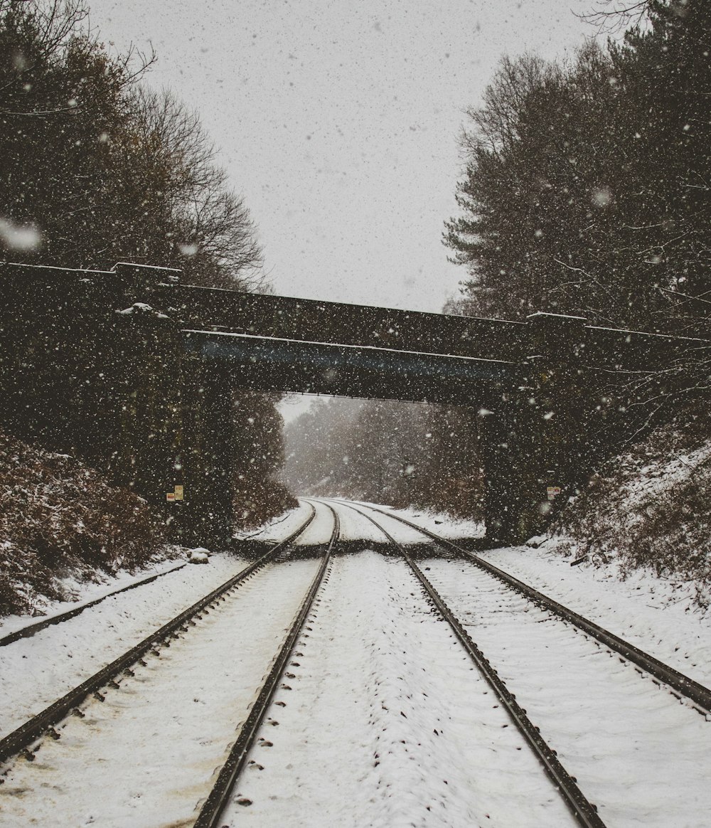 chemin de fer recouvert de neige