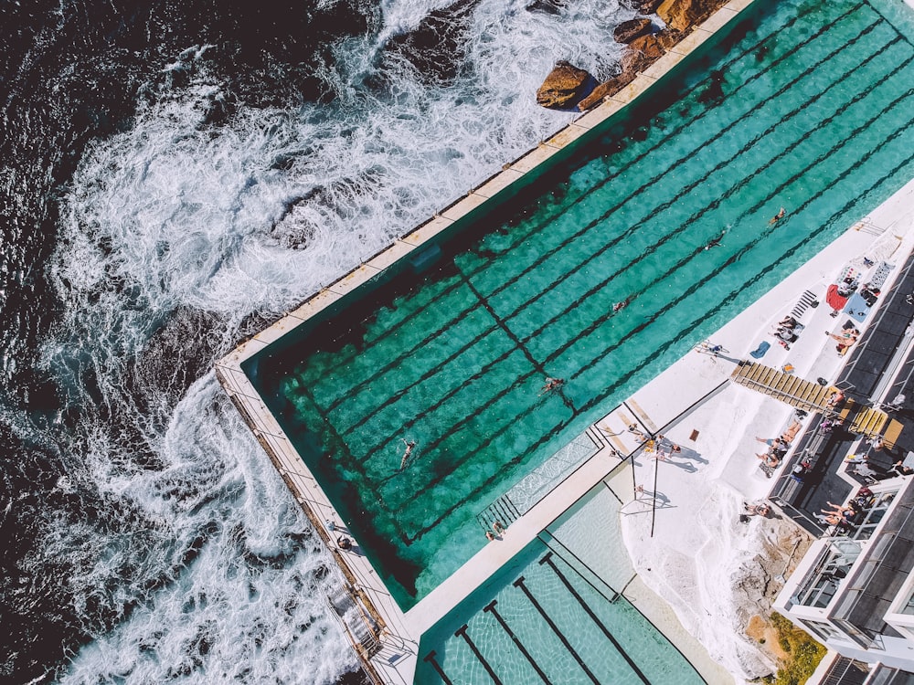 aerial view photography of pool with people