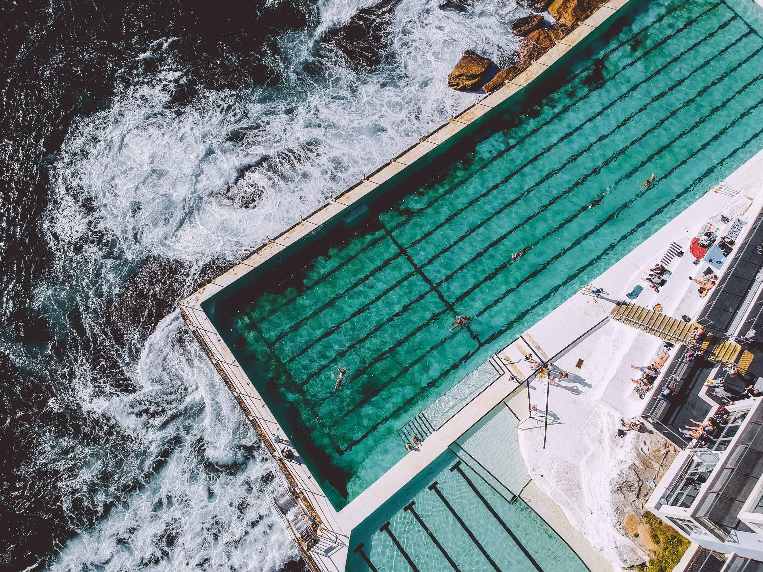 aerial view photography of pool with people