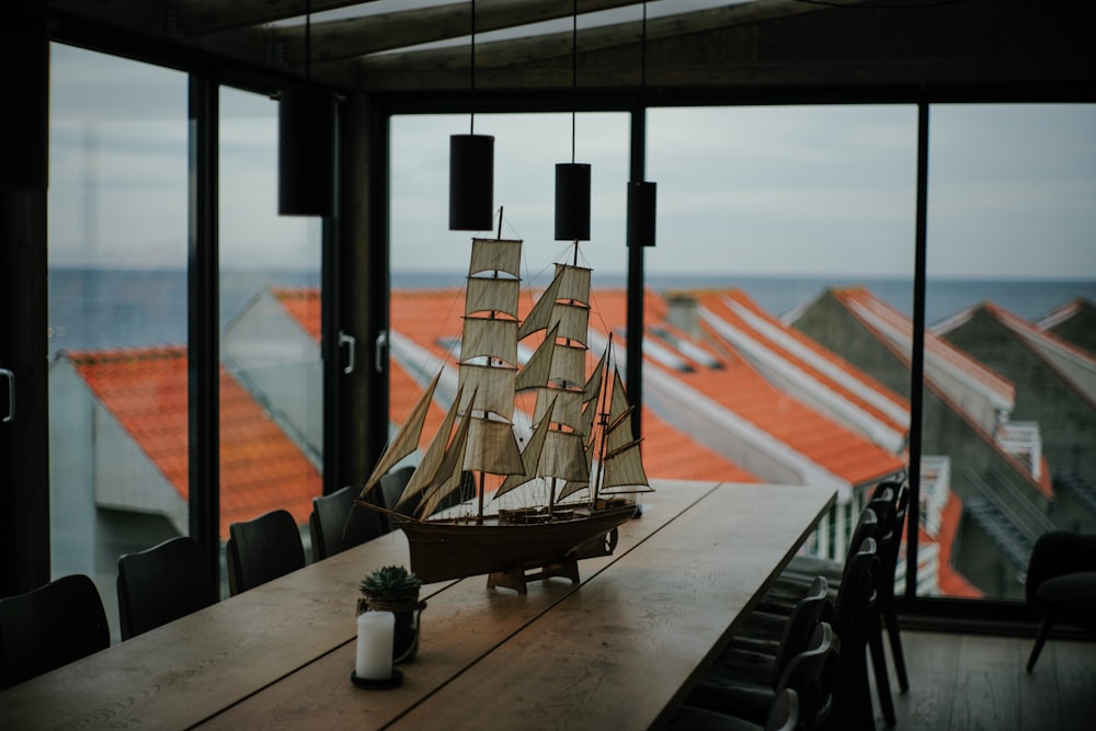 galleon ship decor on table