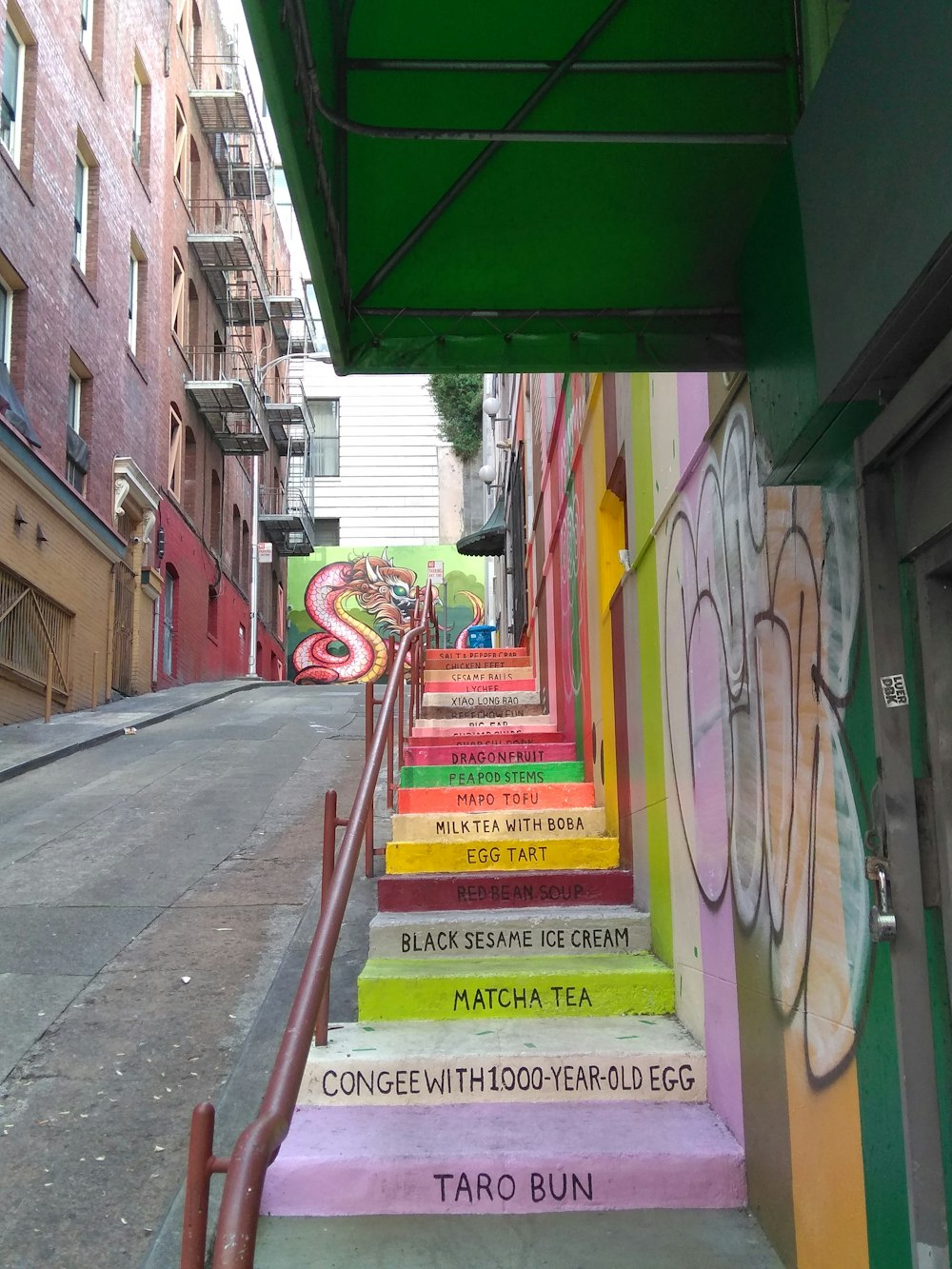 multicolored stairs with text on it