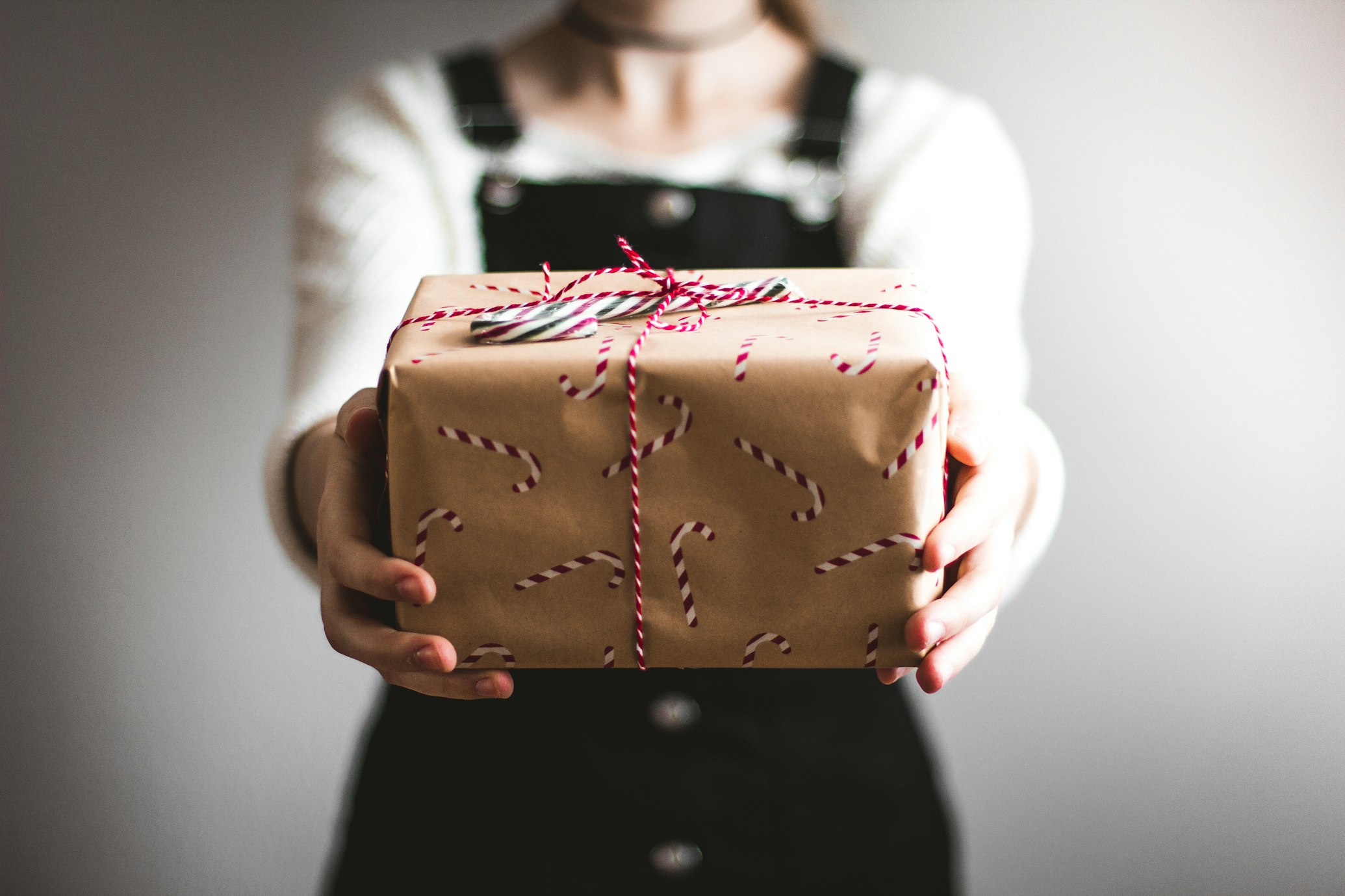 Person holding wrapped gift